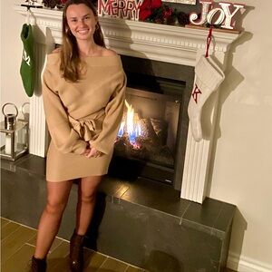 Forever 21 Tan Cowl Neck Sweater with Ribbed Knit